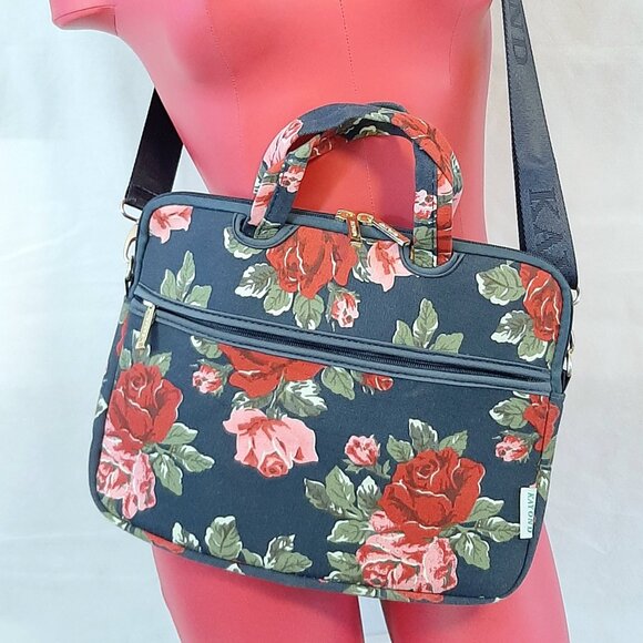 Kayond Crossbody Messenger Laptop Computer Bag Case Blue Pink Red Floral 13 inch - Picture 1 of 13